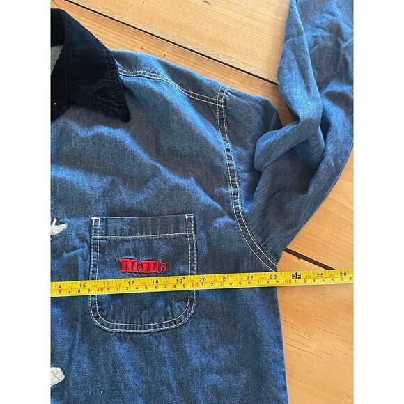 Vintage M&M's Candy Denim Button Down Shirt. 90's. Size Large. Velvet Collar! - Picture 5 of 7